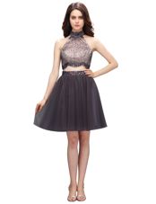 Black Sleeveless Beading Knee Length Prom Party Dress