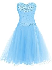 Sumptuous Blue Sleeveless Mini Length Beading Lace Up Prom Evening Gown