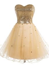 Suitable Mini Length Champagne Formal Dresses Organza Sleeveless Sequins