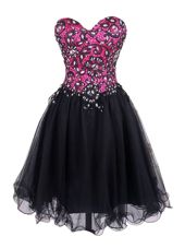 Most Popular Sweetheart Sleeveless Zipper Evening Dress Pink And Black Tulle