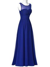 Free and Easy Royal Blue Chiffon Zipper Scoop Sleeveless Floor Length Prom Party Dress Beading