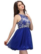 Scoop Beading Juniors Evening Dress Royal Blue Zipper Sleeveless Mini Length