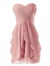 Pink Lace Up Sweetheart Ruching Prom Dress Chiffon Sleeveless