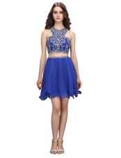 Royal Blue Scoop Criss Cross Beading Prom Dresses Sleeveless