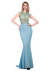 Best Selling Scoop Light Blue Sleeveless Sweep Train Beading With Train Homecoming Dress