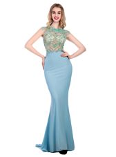 Best Selling Scoop Light Blue Sleeveless Sweep Train Beading With Train Homecoming Dress