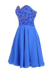 Blue Zipper Beading Prom Party Dress Sleeveless