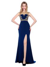 Sleeveless Sweep Train Beading and Appliques Zipper Prom Dresses