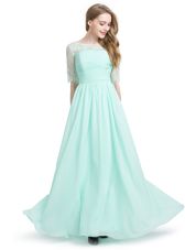 New Arrival Scoop Chiffon Half Sleeves Floor Length Dress for Prom and Lace