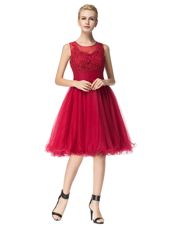 Fantastic Scoop Red Sleeveless Knee Length Lace Zipper Prom Dress