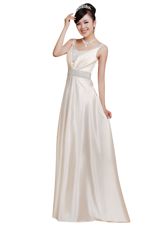 Fancy Elastic Woven Satin Sleeveless Floor Length Prom Dresses and Beading