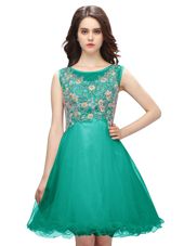 Great Scoop Turquoise Sleeveless Embroidery Mini Length Evening Wear