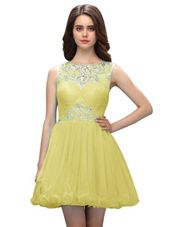 Scoop Sleeveless Zipper Evening Wear Light Yellow Organza