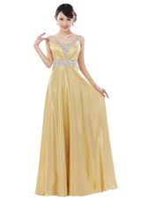 Attractive Gold V-neck Neckline Beading Prom Party Dress Sleeveless Zipper