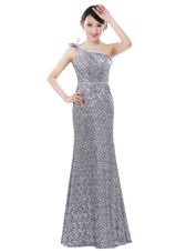 Custom Design One Shoulder Sleeveless Sequins Zipper Prom Party Dress