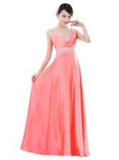 Watermelon Red V-neck Neckline Beading Juniors Evening Dress Sleeveless Zipper