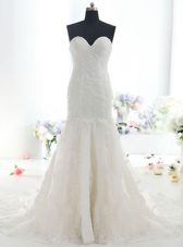 Latest Mermaid White Wedding Gown Wedding Party and For with Lace Sweetheart Sleeveless Brush Train Backless