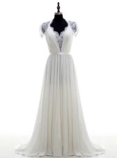 Sleeveless Brush Train Beading and Lace Clasp Handle Bridal Gown