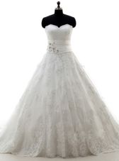 Lovely Scoop White Sleeveless Tulle Brush Train Zipper Wedding Dresses for Wedding Party