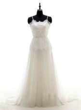 Fitting White Scoop Backless Lace Bridal Gown Sleeveless