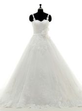 Smart Satin Square Sleeveless Court Train Zipper Ruching Bridal Gown in White