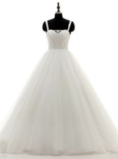 Trendy White Straps Neckline Beading Wedding Dress Sleeveless Zipper