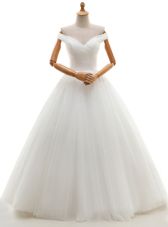 White Sweetheart Neckline Lace and Appliques Wedding Dress Sleeveless Lace Up