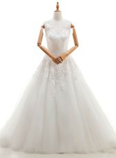 Sleeveless Brush Train Appliques Zipper Wedding Gowns