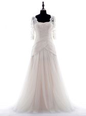 Colorful Sleeveless With Train Beading and Lace Lace Up Wedding Dress with White Brush Train