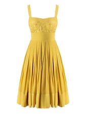 Cheap Criss Cross Sweetheart Sleeveless Prom Party Dress Knee Length Beading and Pleated Yellow Chiffon