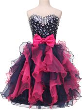 Shining Multi-color Sleeveless Knee Length Beading and Ruffles and Bowknot Lace Up Glitz Pageant Dress