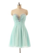 Suitable Sweetheart Sleeveless Prom Dress Knee Length Beading Light Blue Chiffon
