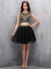Gorgeous Scoop Sleeveless Mini Length Beading Zipper Prom Dress with Black