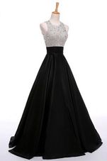 New Arrival Scoop Beading Evening Dress Black Zipper Sleeveless Floor Length