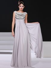 Silver Bateau Side Zipper Beading and Lace Dress for Prom Sleeveless