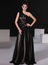 Perfect Black Prom Dress Prom and Party and For with Beading One Shoulder Sleeveless Zipper