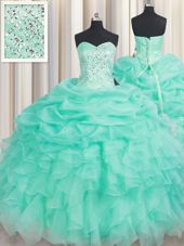 Graceful Pick Ups Floor Length Ball Gowns Sleeveless Apple Green Ball Gown Prom Dress Lace Up