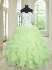 Sumptuous Yellow Green Lace Up Quinceanera Gowns Beading and Ruffles Sleeveless Floor Length