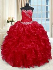 Organza Sleeveless Floor Length Sweet 16 Quinceanera Dress and Beading and Ruffles