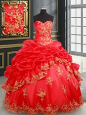 Satin and Organza Sleeveless Floor Length Vestidos de Quinceanera and Beading and Appliques and Pick Ups