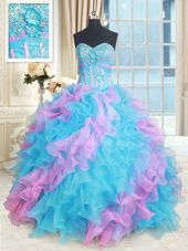 Multi-color Quinceanera Gown Military Ball and Sweet 16 and Quinceanera and For with Beading and Appliques and Ruffles Sweetheart Sleeveless Lace Up