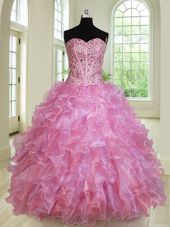 Shining Organza Sweetheart Sleeveless Lace Up Beading and Ruffles Quince Ball Gowns in Multi-color