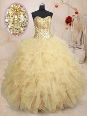 Sleeveless Lace Up Floor Length Beading and Ruffles and Sequins Ball Gown Prom Dress