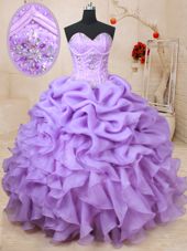 Sleeveless Beading and Ruffles and Pick Ups Lace Up Sweet 16 Dress