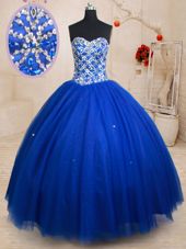 Comfortable Royal Blue Lace Up Sweetheart Beading Quinceanera Dress Tulle Sleeveless