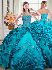 Pick Ups Teal Sleeveless Organza and Taffeta Lace Up Sweet 16 Dress for Military Ball and Sweet 16 and Quinceanera