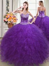 Floor Length Eggplant Purple Quinceanera Gowns Sweetheart Sleeveless Lace Up