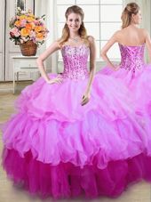 Multi-color Sleeveless Ruffles and Sequins Floor Length Sweet 16 Quinceanera Dress