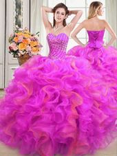 Sweetheart Sleeveless Vestidos de Quinceanera Floor Length Beading and Ruffles Multi-color Organza
