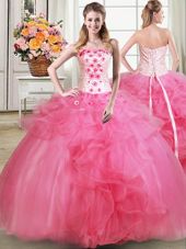 Fancy Sleeveless Beading and Appliques and Ruffles Lace Up Sweet 16 Dress